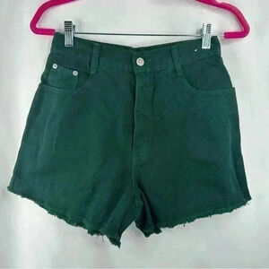 Vintage Steel Jeans High Waist Green Cotton Denim Shorts Made In USA Size 11
